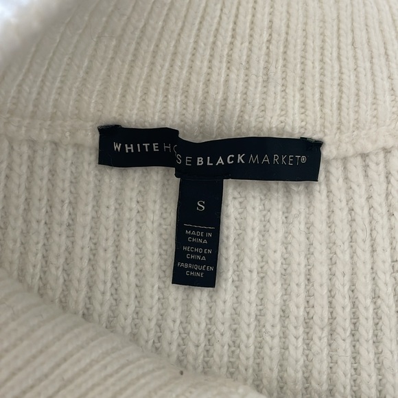 WHBM White Stripe Puff Side neck Zip Sweater, Small - Picture 2 of 8